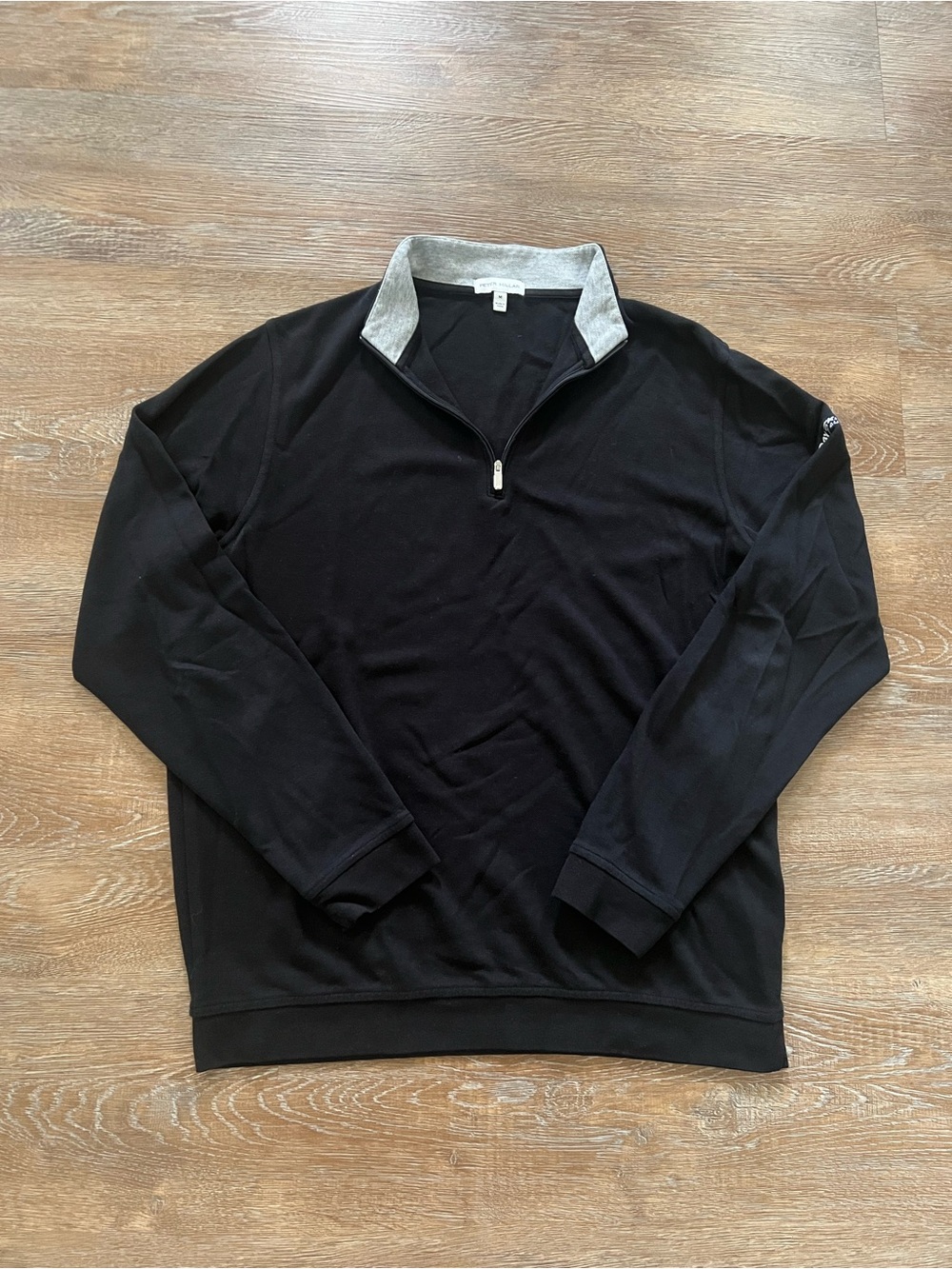 Peter Millar Black Quarter Zip Pullover | Gray Collar | Size Medium